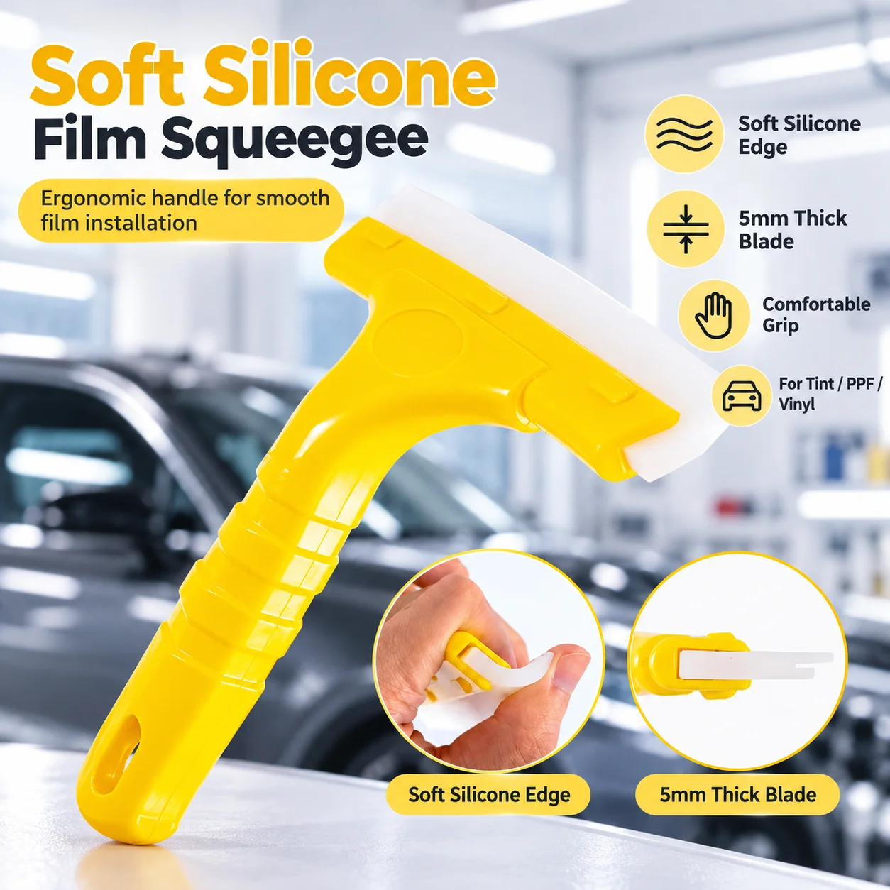 Long Handle Silicone Water Blade Squeegee for Window Tint PPF Water Removal Car Windshield Glass Cleaning Auto Detailing Tool