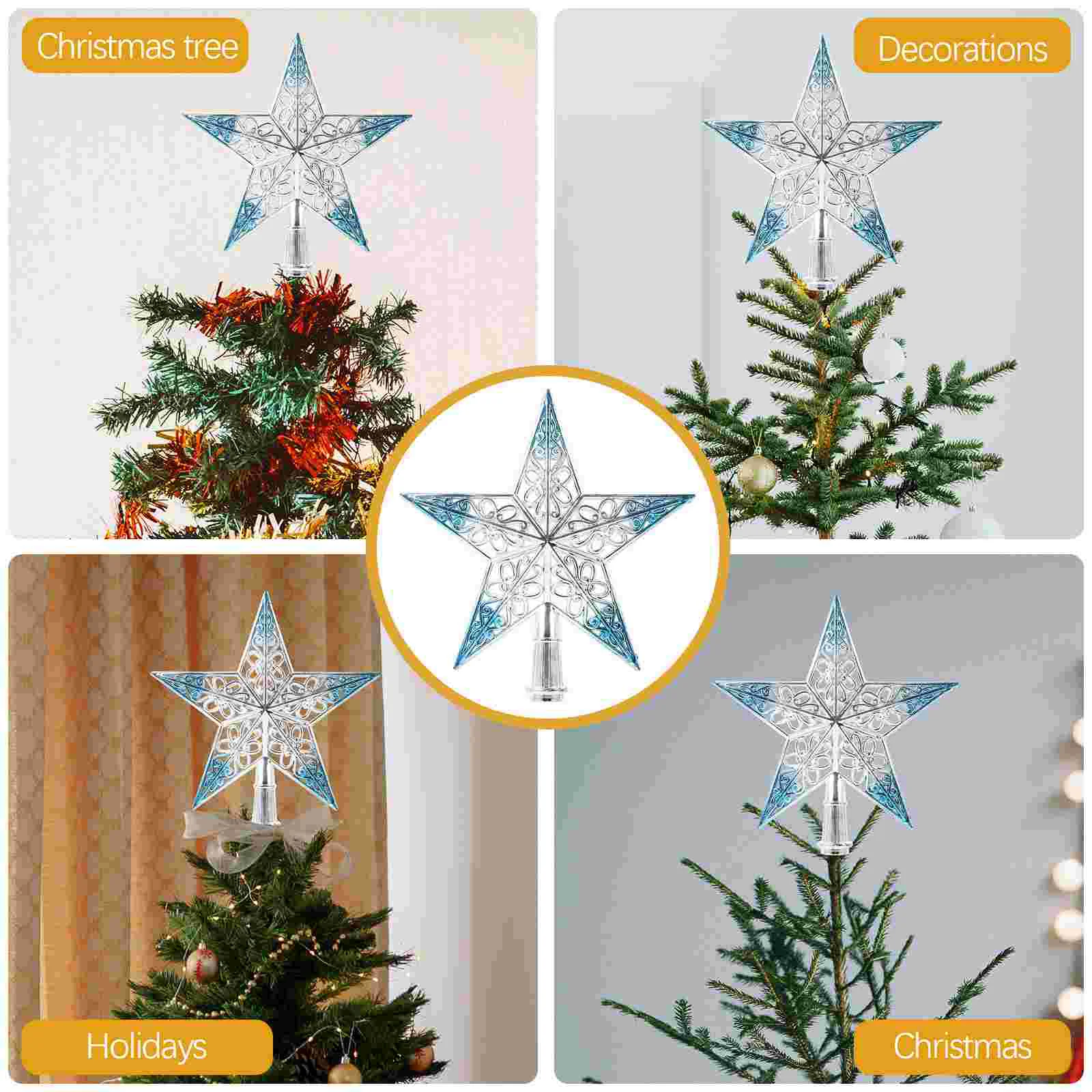 1pc Christmas Tree Star Topper Party Decoration Plastic Star Tree Topper Xmas Tree Hollow Out Topper Star