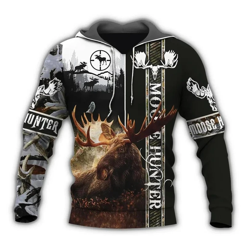 

Wild Boar Deer Hunter Hoodie Men's Clothing 3D Printed Outdoor Pattern Long Sleeves Pullover Sweatshirt Autumn Harajuku Hoodies