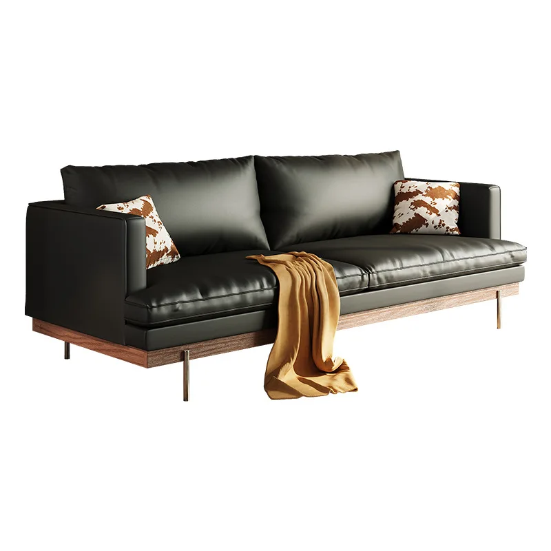 

Leather living room black cloud small apartment oil wax leather French duplex