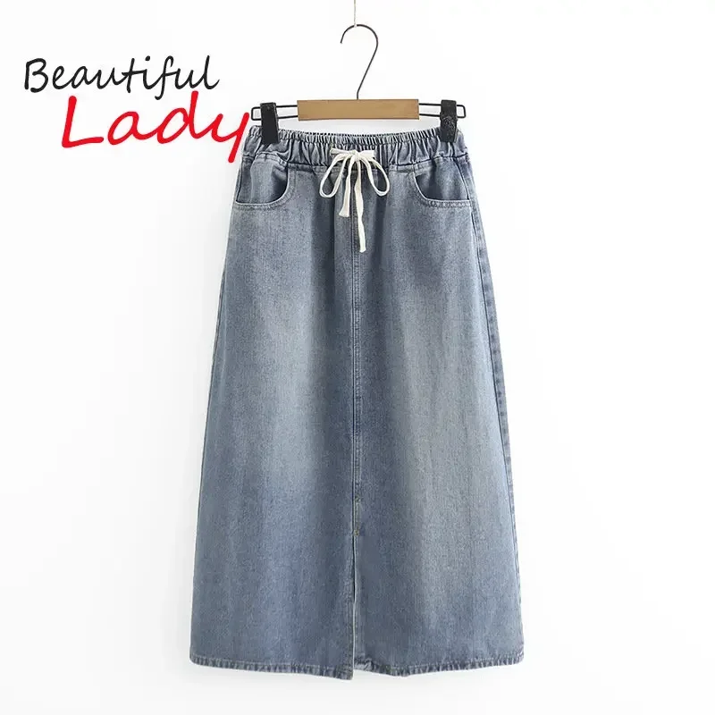 

60-100kg Skirt Woman XL-4XL Large Size A-Line Denim Skirt Women Mid-length Jean Skirts for Women Korean Style