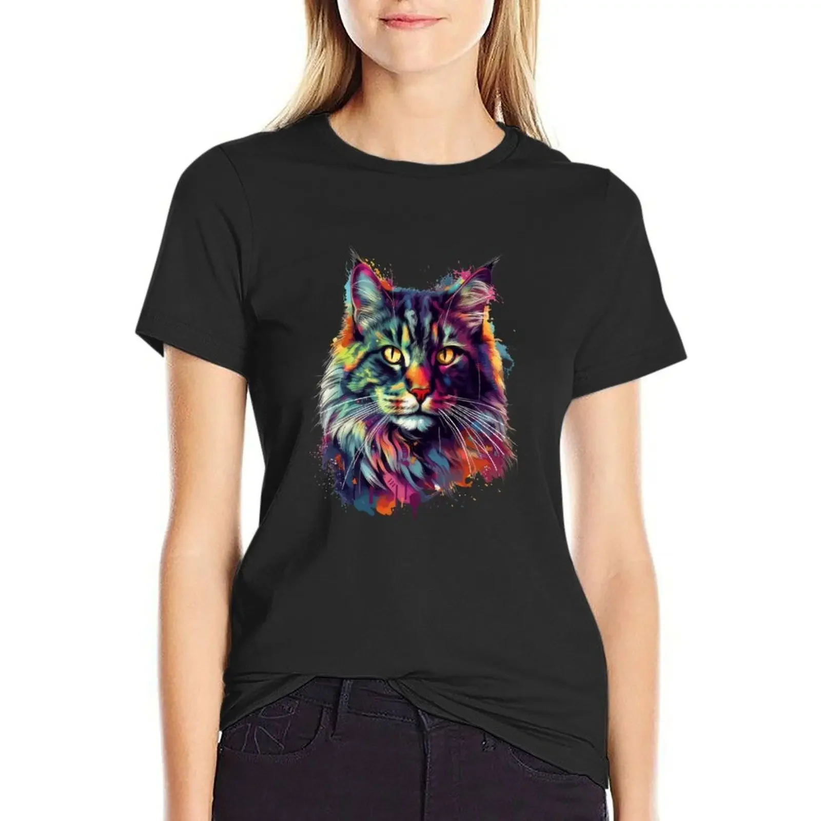 

Norwegian forest cat T-Shirt anime clothes shirts graphic tees blacks customs Top Women