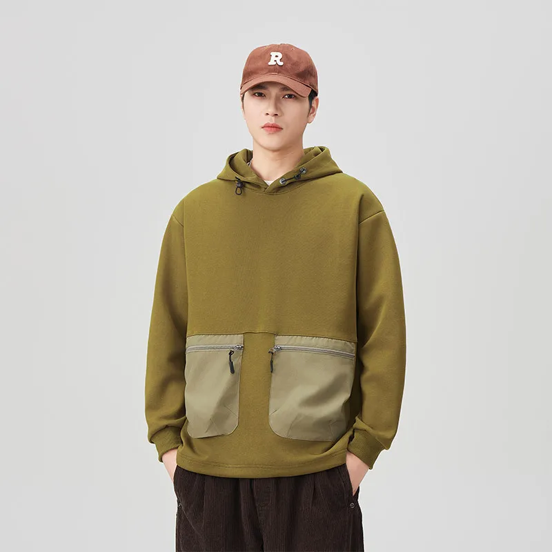Outono techwear masculino oversized moletom com capuz pudim bolsos plus size moletom com capuz casual streetwear pulôver topos