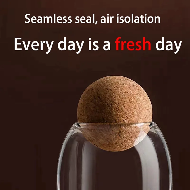 AD23-透明ガラスボトル、気密丸型コルク付きガラス食品保存容器、キャンディ、ナッツ、スパイス、コーヒー豆用、9×15cm