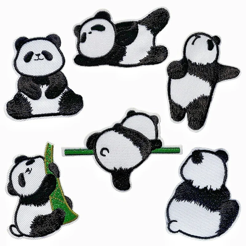 Cute Panda Bamboo Self-adhesive Embroidered Badge Patch for DIY T-shirt Backpack Hat Clothing Appliques Sticker