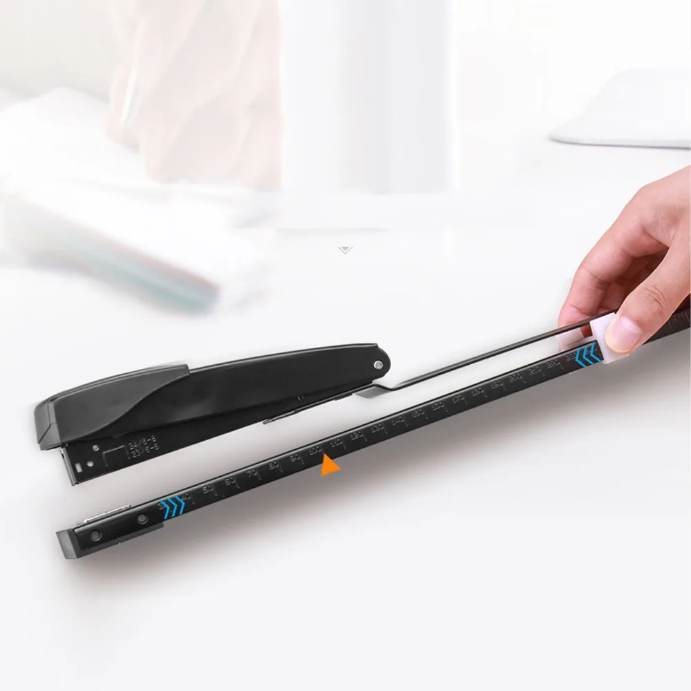 20 Sheets Metal Body Long Reach Stapler Adjustable Throat 20 Sheet Capacity Booklet Stapler Black Full Strip Long Arm Stapler