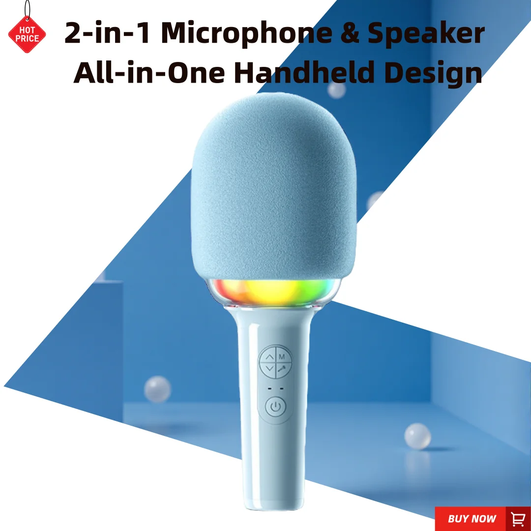 

Комбинированный микрофон для караоке и динамик, беспроводная связь 2-в-1 с 4 микрофонами голоса, красочной подсветкой, громкий звук, идеально подходит для вечеринок, путешествий
