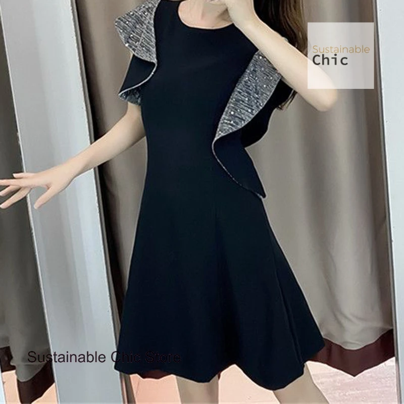 

French sweet and simple slim little black dress women's summer new Hepburn style fashion luxury high sense casual Joker dress.
