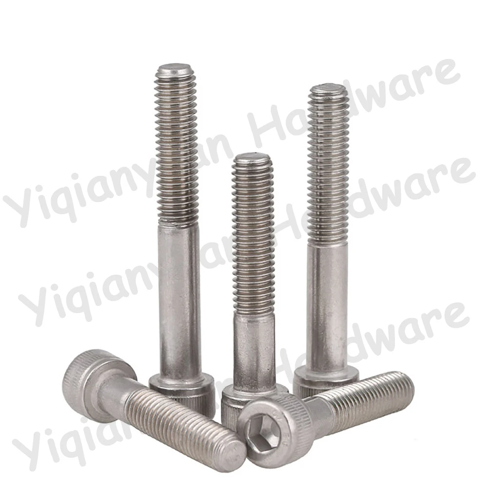 Yiqianyuan UNC 5/16-18 DIN912 SUS304 Stainless Steel Hex Socket Knurled Cap Head Screws Allen Key Bolts Full/Part Threaded