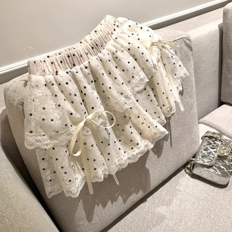 

Elegant Fashion Wave Point Print Skirts for Women Sweet High Waist Lace Cake Skirts 2025 Summer New Casual Faldas Sexy Mujer