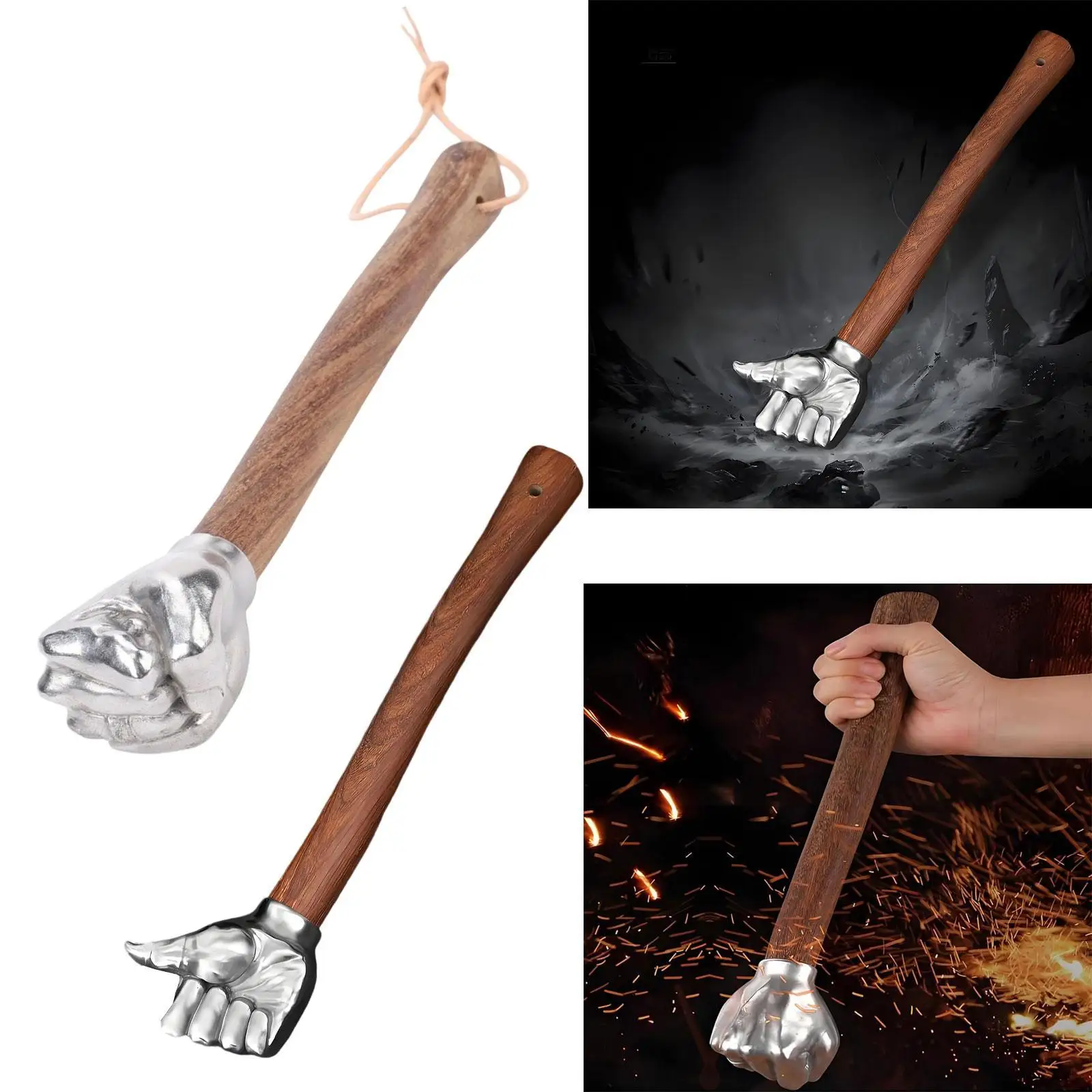 Martillo de acero inoxidable, martillo pequeño y resistente, versátil, con cabeza en forma de puño, 35 cm, para suelo de tiendas de campaña, jardinería doméstica, taller