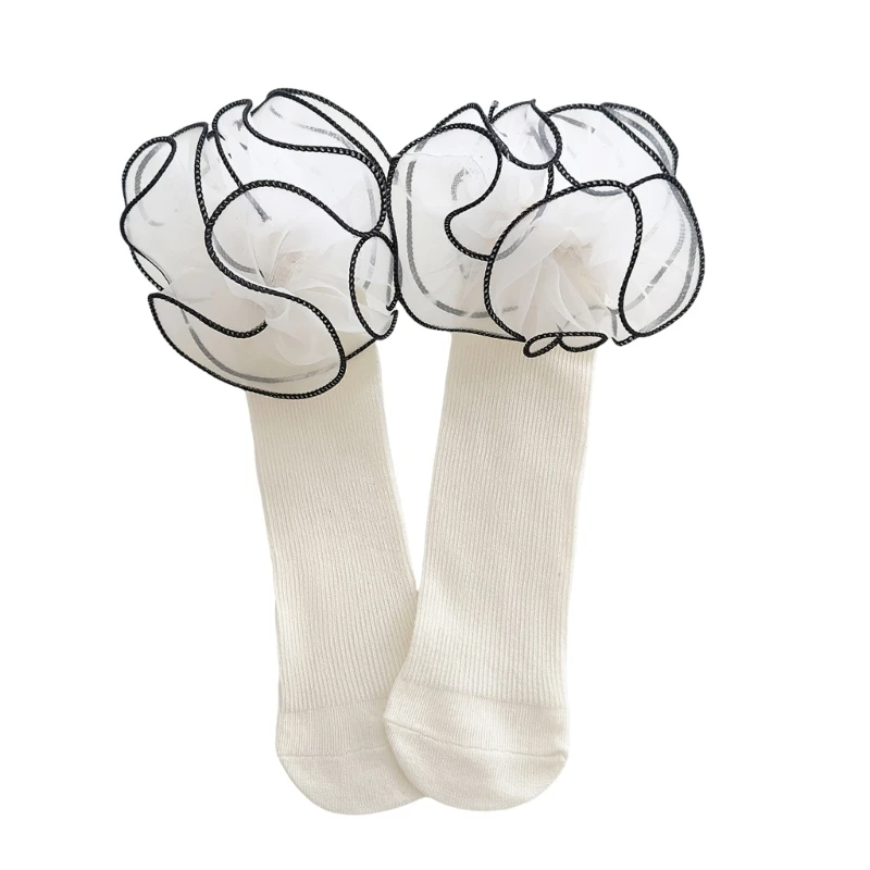 

Fashionable Lace And Bows Middle Calf Socks Cotton Blend For Themed Parties