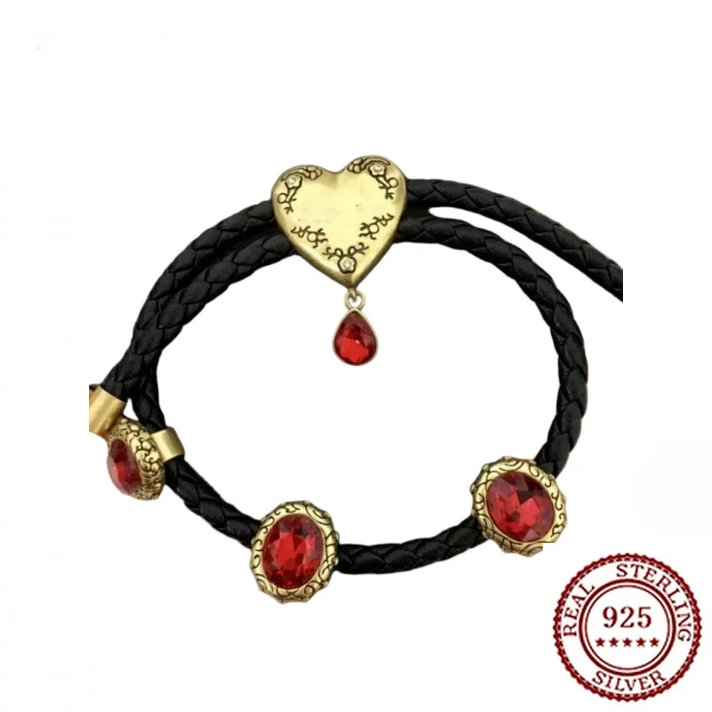 

2025 New Trendy Classic Peach Heart Black Woven Leather Rope Bracelet Women's Pulling Love Bracelet