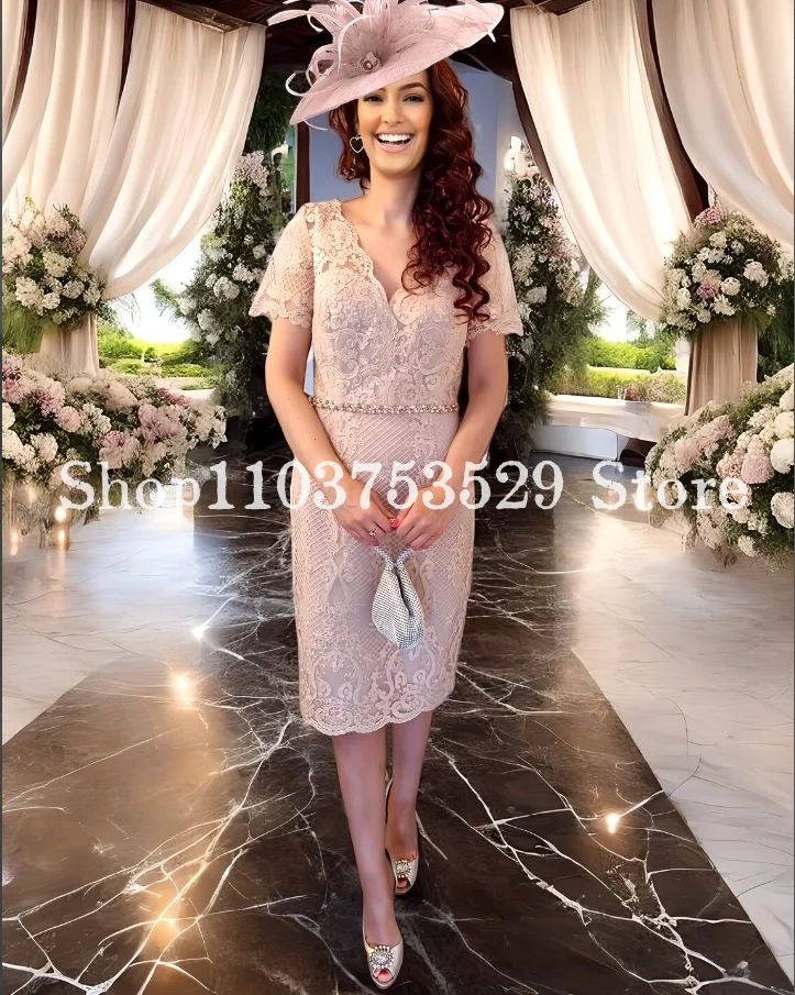 Pink Customised Mother of the Bride Gowns 2025 New v-neck Lace Appliques Elegant Dresses vestido de festa de casamento