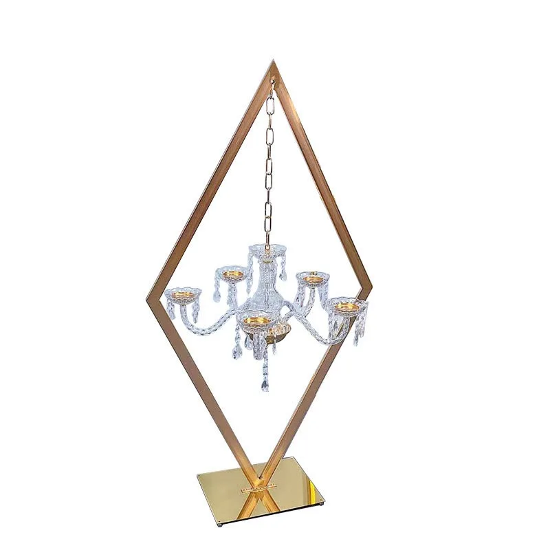 

Metal rhombus frame hanging crystal pendant candlestick, wedding main table arrangement window props