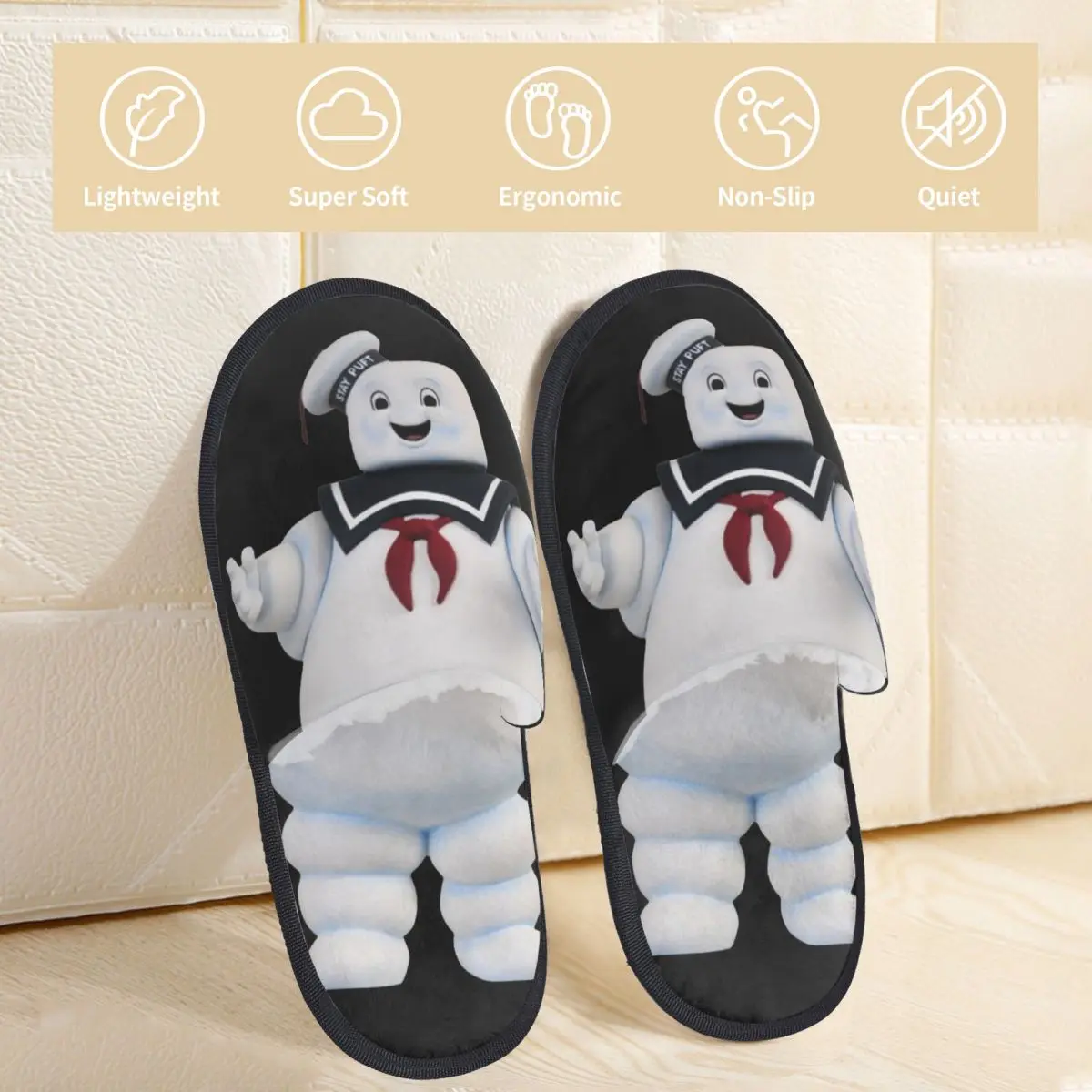 Stay Puft Marshmellow Zapatillas de algodón para el hogar, toboganes de espuma viscoelástica, acogedores, antideslizantes, para sala de estar