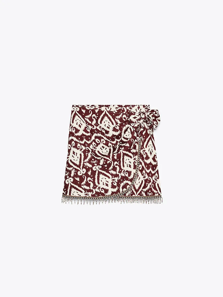 Ele Summer 2025 Women's Printed High Waist Skirt Tassel Trim Vaion Sle Commute Stand Fit Other Material 00%