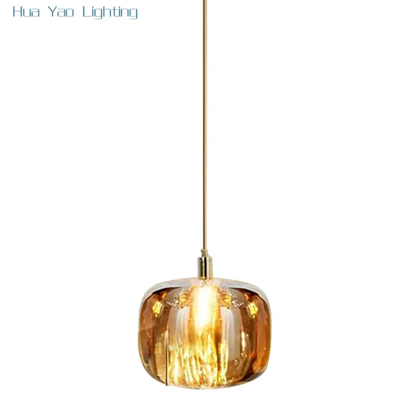 Postmodern Luxury Crystal Apple Copper Small Chandelier Simple Bedroom Bedside Hanging Lamp Restaurant Bar Pendant Lighting