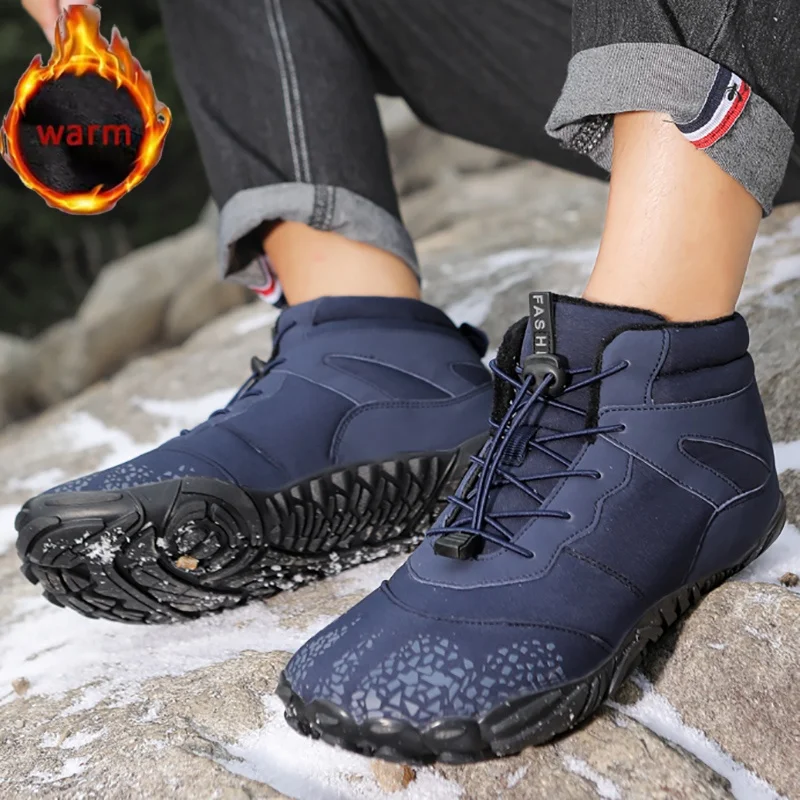 Botas de invierno impermeables para hombre y mujer, zapatos informales descalzos para nieve, zapatos de trabajo cálidos, botines para escalar, senderismo, antideslizantes