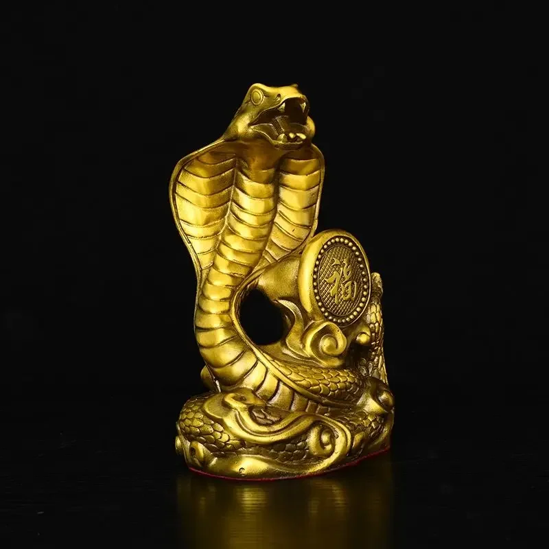 Fengshui Brass Snake Mascot Twelve Zodiac Snake Ornaments Gold Snake Handicrafts Python Cobra Home and Living Room Decorations