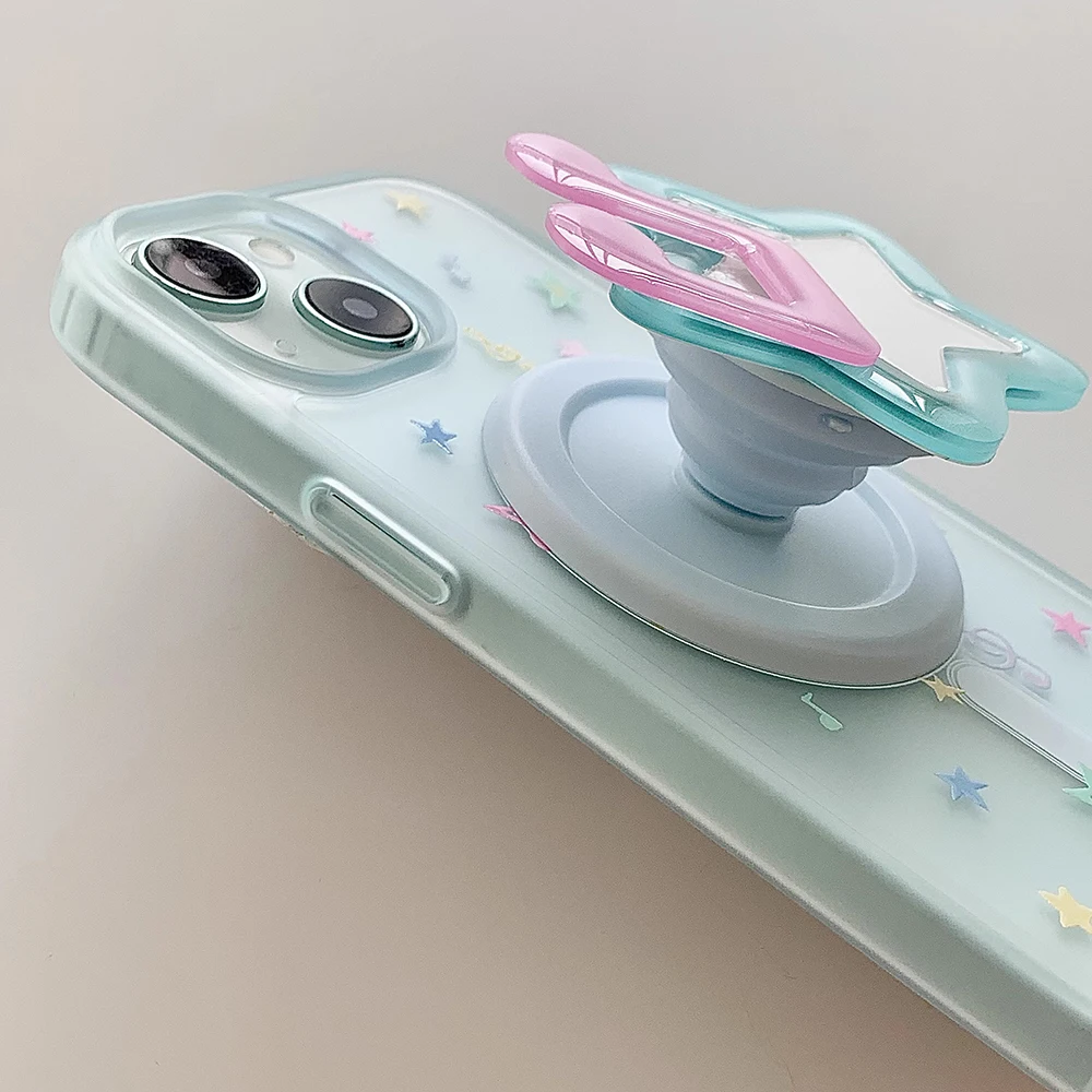 Etui na telefon iPhone 16 Pro 15 14 13 17 Pro Max z magnetycznym uchwytem MagSafe, lustrzane, z motywem koreańskich gwiazdek 3D, z uchwytem Grip Tok na tył. — zdjęcie produktu 4