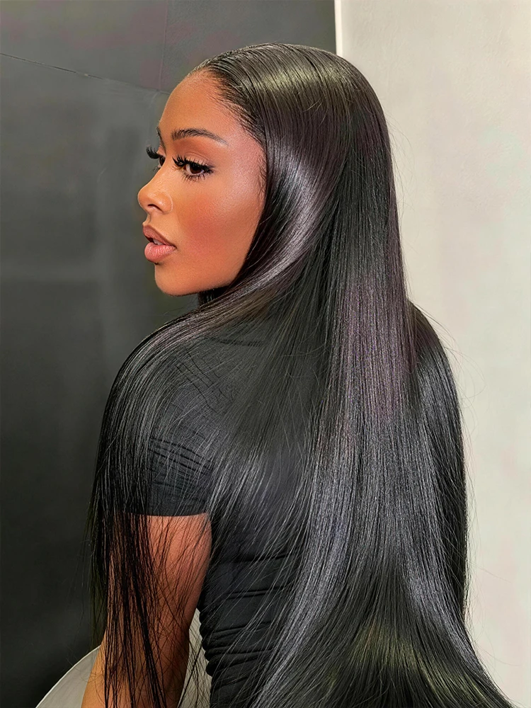 Glueless Ready to Wear Straight Wigs Human Hair 13x6 Lace Front Wigs 42 Inch 250% Density Pre Cut Straight 7x5 Lace Closure Wigs Ships from US Warehouse For Women Invisible Melt Skin
