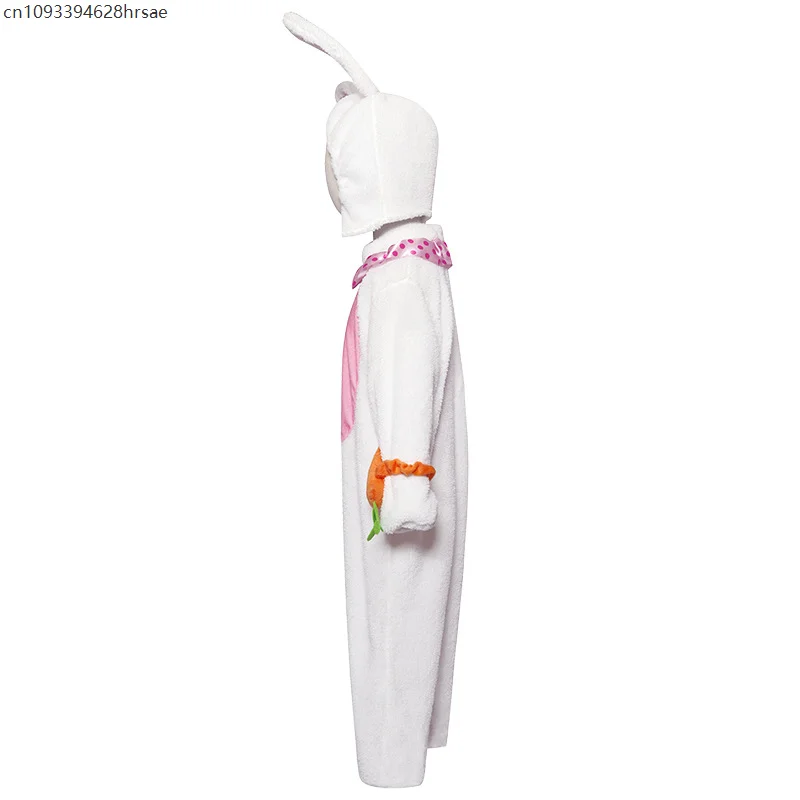 2025 New Arrival Cute Bunny Child Book Week Halloween Dress Up Jumpsuit With Hood Suit Fuzzy White Rabbit Costume For Girls view 3