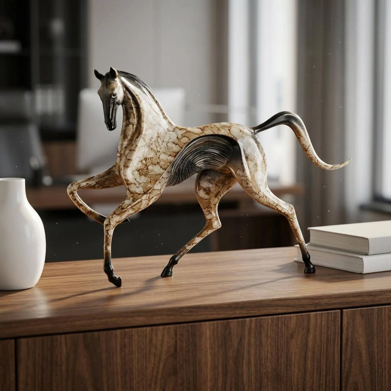 Decorative Horse Ornament Flowing Mane Horse Sculpture Home Decoration Hand Finished Long-Lasting for Living Room