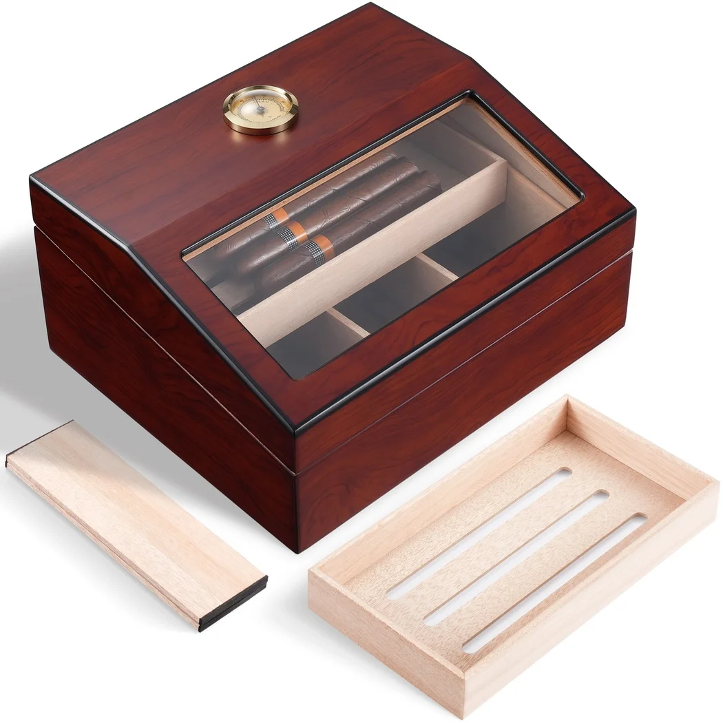 Cigar Humidor Cigar Box With Hygrometer Humidifier Divider Cedar Wood Storage Case Cigar Humidor Accessories Kit Fit 30-85 Cigar