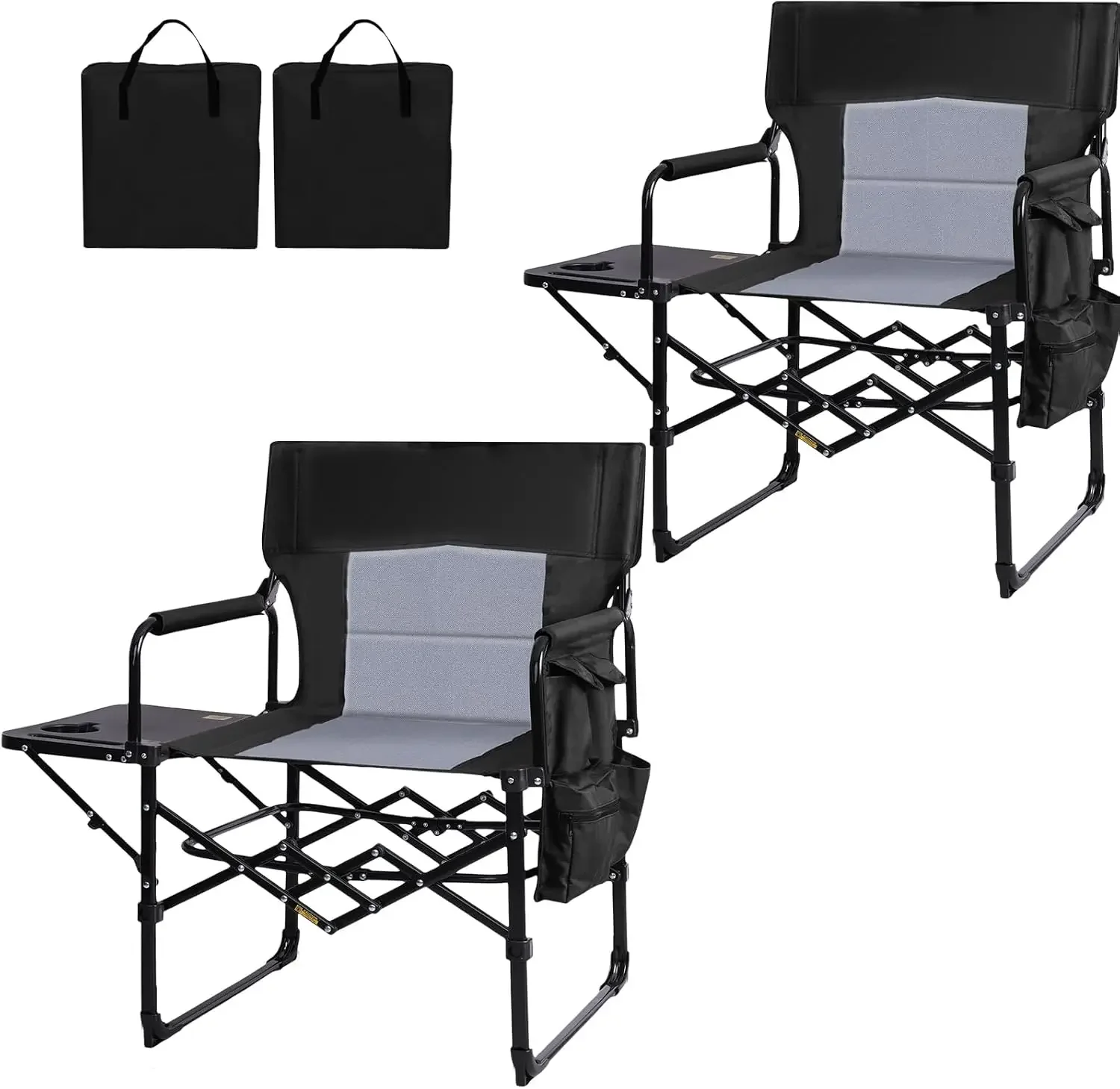 2Pack Director Chairs for Outdoor, Folding Camping Chair, Compact Directors Chair Side Table and Side Bag, Heavy Duty Oversize