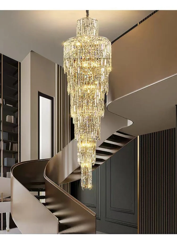 European Style Duplex Villa Staircase Luxury Crystal LED Pendant Lamps Living Dining Room Bedroom Chandelier Indoor Lights Decor