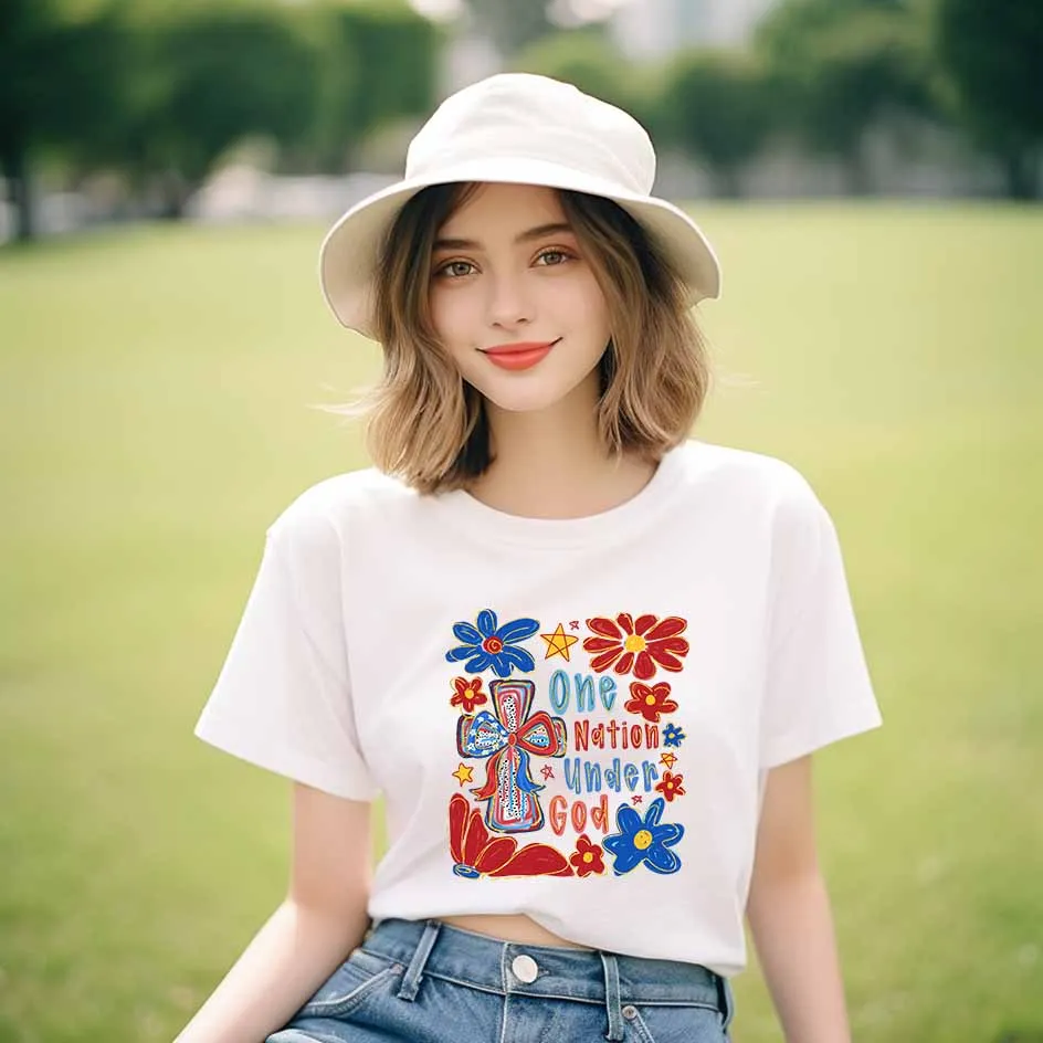 America land of free floral letter art Patriotic AMERICA stars checkered art heat transfer patches for clothes DIY Craft