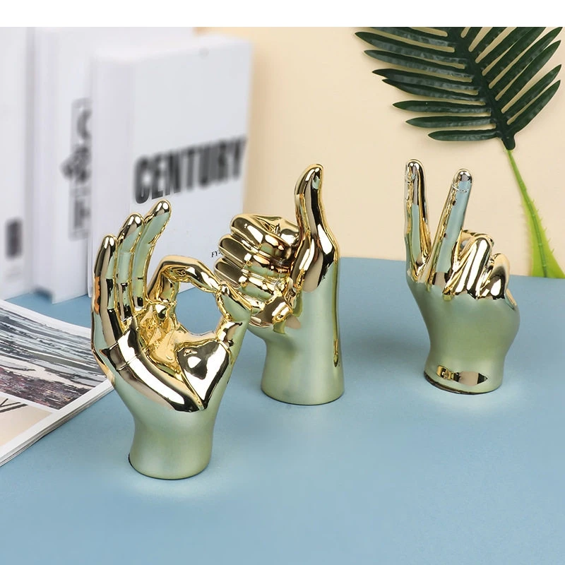 Creative Resin Figurines Silver Gesture OK Finger Hand Sculpture Thumb Ornament  Decorative Figurines Home Decoration