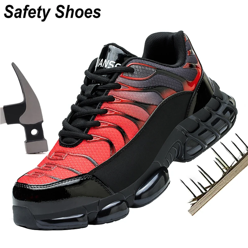 Men Boots Steel Toe Cap Work Safety Shoes Air Cushion Puncture-Proof Work Boots Non Slip Sneakers Indestructible Shoes