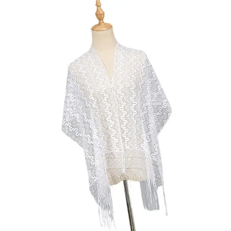 

N7YE Fashionable Women Lace Shawl Wedding Ceremony Shawl Bridal Photography Tippet for Daily Commutes