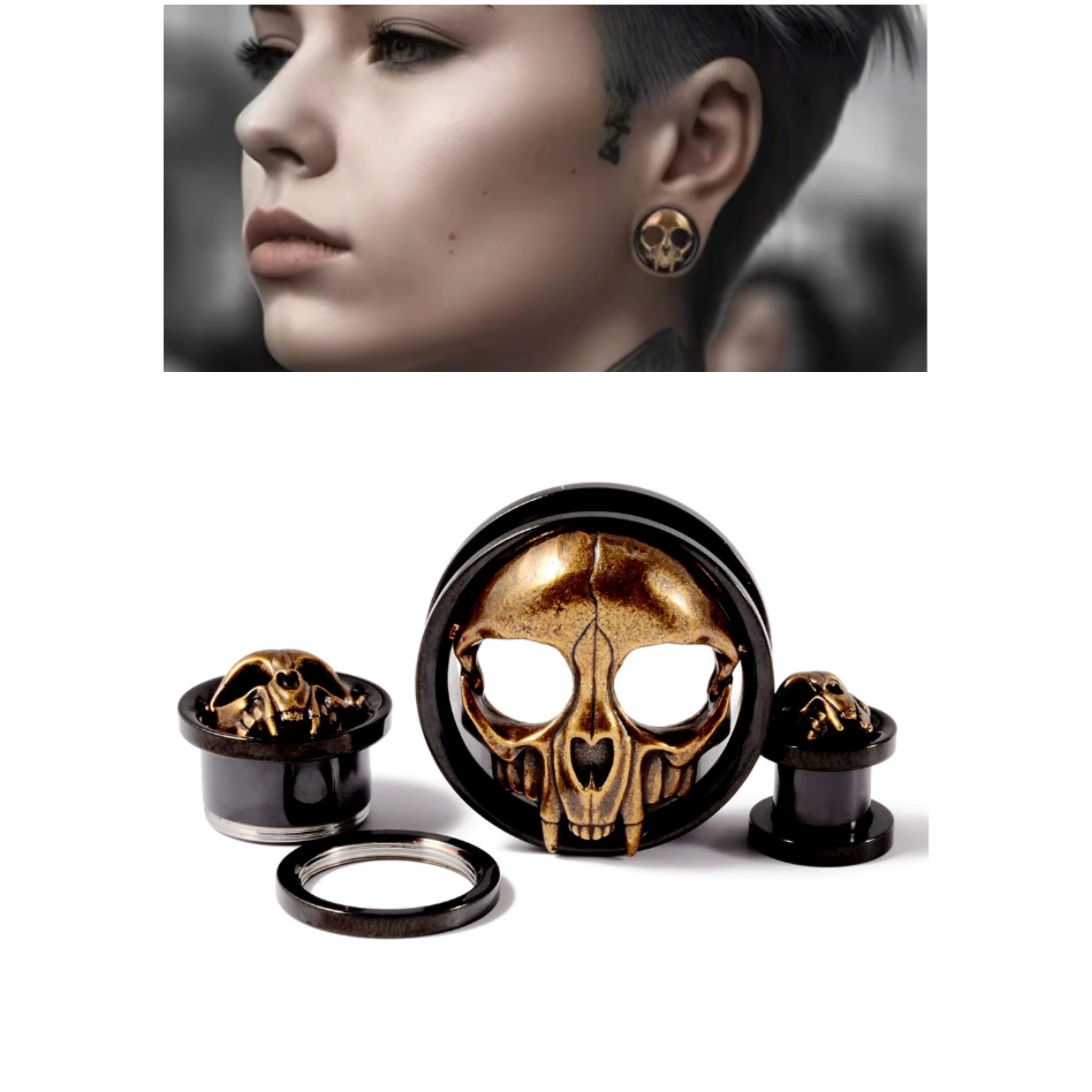 

2PCS Top Quality Stainless Steel Skull Ear Tunnels Plugs Expander Gauge Stretcher Earrings Screw Gauges Piercing Jewelry