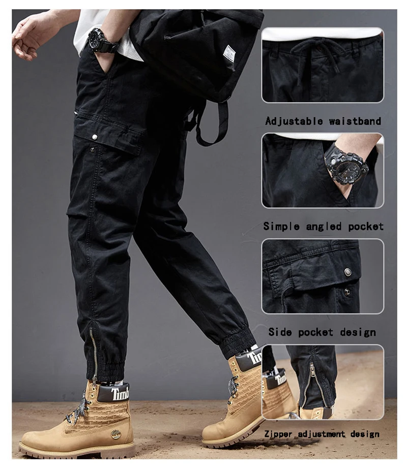 Men's Casual Trend Bundle Feet Plus Fat Big Pocket Foot Zipper Adjustable Solid Color Loose Fried Street Cargo Pants