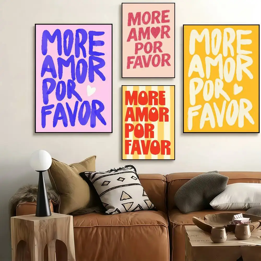 Maximalist Modern Prints More Amor Por Favor Poster Stickers Art Print Retro Vintage Wall Decor HD Living Office Gift Occasion