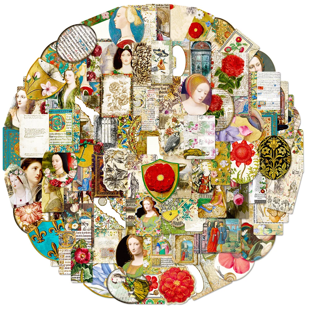 10/30/50/100pcs Vintage Old Time Literature Stickers Medieval Retro Painting Stationery Laptop Guitar Aesthetic Cartoon Sticker