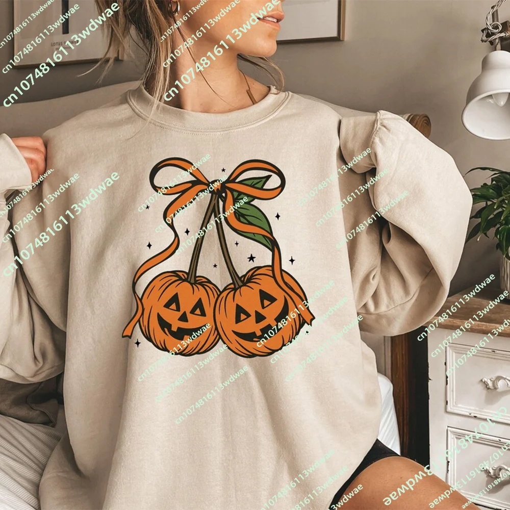 New Coquette Halloween Sweatshirt Cherry Pumpkin Girly Cotton Holiday Dress Up Autumn Hoodie Leisure Sports Comfortable Pullover