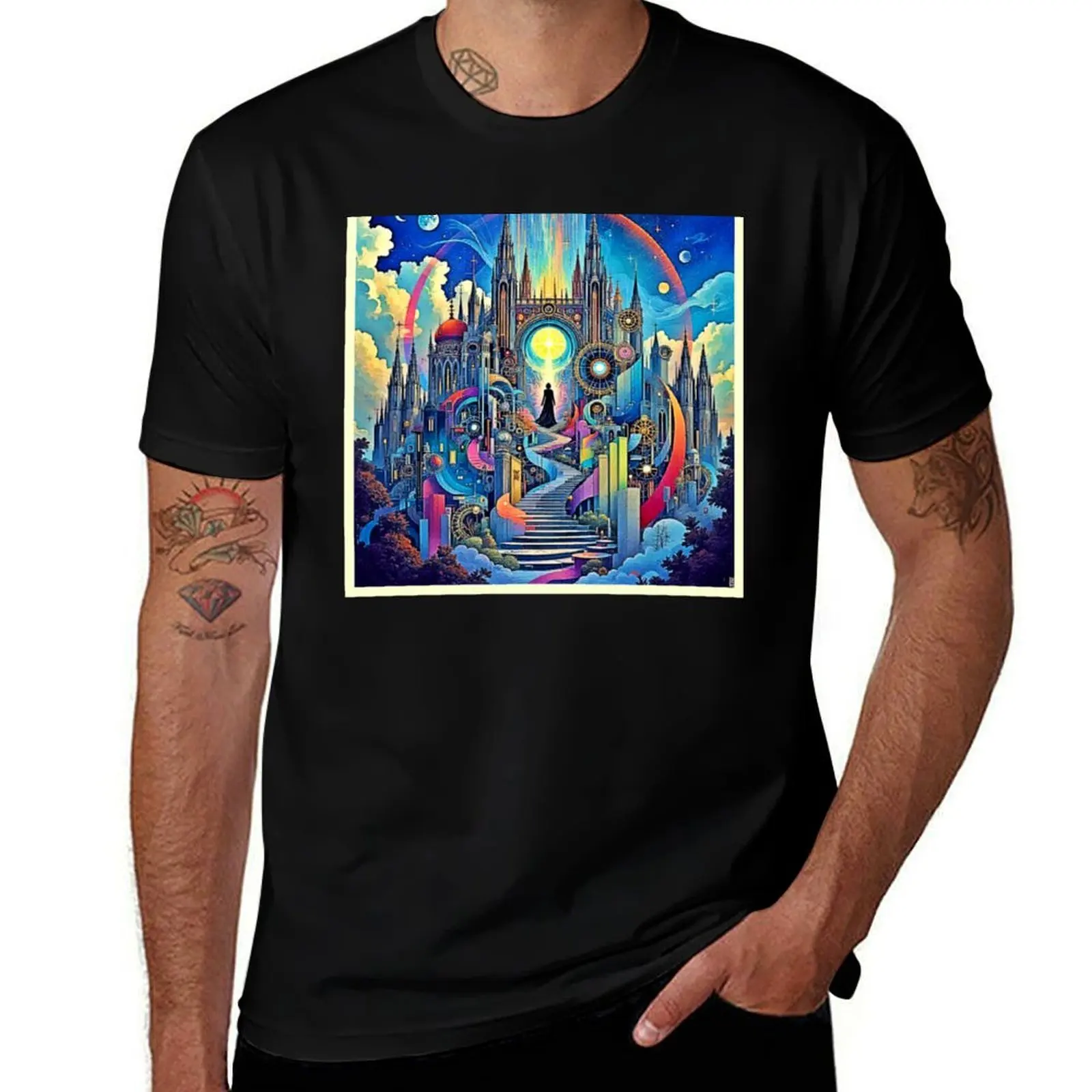 

Celestial Cathedral Cityscape T-Shirt Short sleeve tee oversize t-shirts man plus size clothes funny t shirts for men