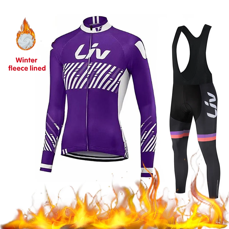 

LIV cycling bib women's sponge cushion winter cycling jersey set with fleece road cycling sportswear set warm cycling jacket