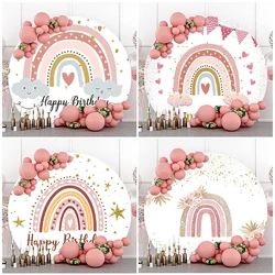 Girl Bohemian Rainbow Kids Party Backdrop Star Love  Boho Round Circle Background Cover Elastic Customize Birthday Decorations