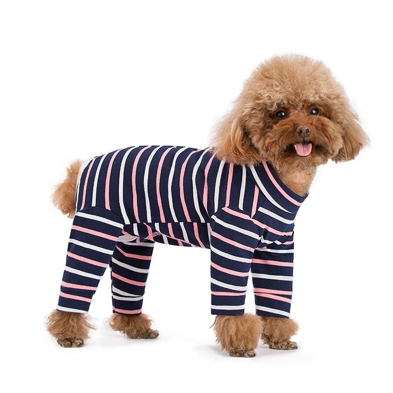 2025 Elastic Dog Clothing With Snap Buttons 3 Color Striped Clothes For Small Breed Dogs Female Dog Pajamas Onesie Jumpsuit Male