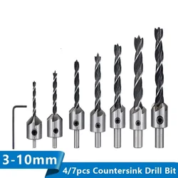 HSS Countersink Drill Bit Set, Alargador, Carpintaria Chanfro, Counterbore, Pilot Hole Cutter, Screw Hole Drill, 3mm-10mm, 5 Pcs, 8Pcs