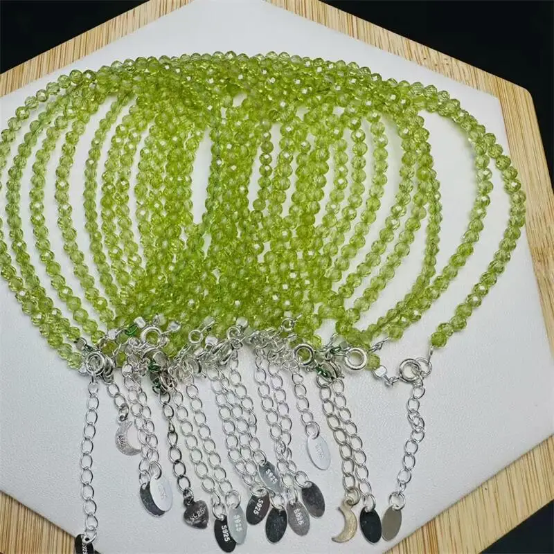 S925 3.2MM Natural Peridot Facet Bead Bracelet Gemstone Women Stretch Jewelry Healing Birthday Present 1pcs