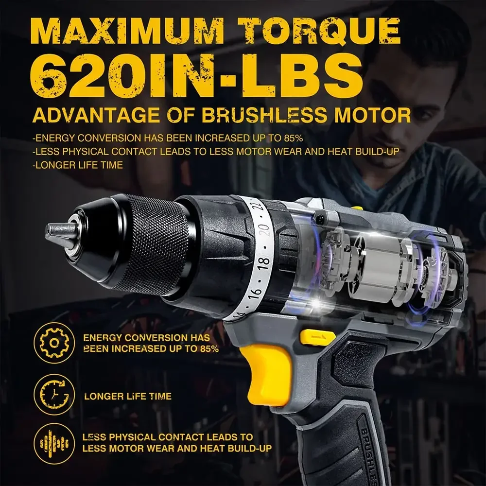 High Quality  Impact Hand Screwdrivers Lithium-ion Power Tools Battery Operated  Brushless Cordless Drills