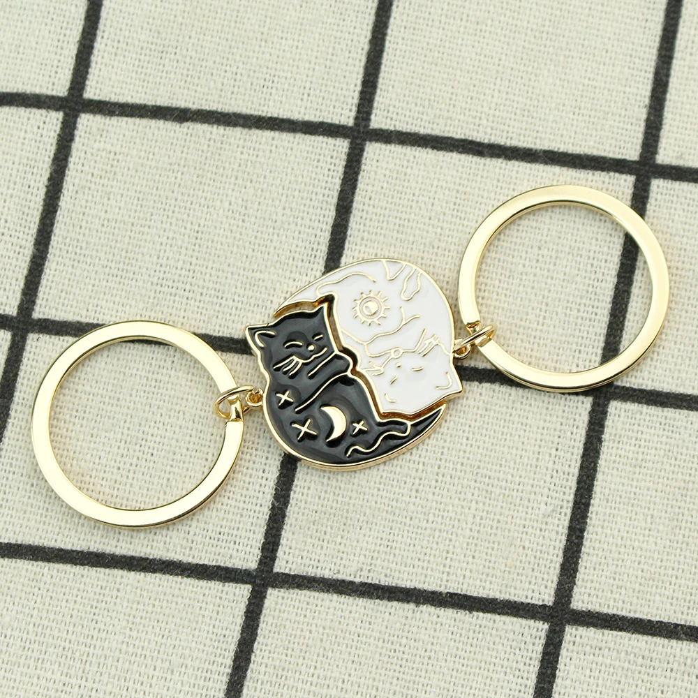 مجموعة سلسلة مفاتيح متطابقة للقطط للأزواج من الفولاذ المقاوم للصدأ لمحبي القطط هدية لصديقها لطيف كيرينغ عشاق قلادة زوجين متطابقة #4