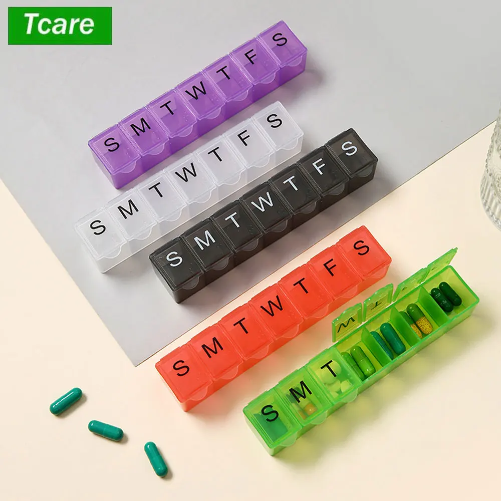 Weekly Pills Organizer with Effortless Opening Design Pill Box, Portable Pill Case for Vitamins, Supplements and Medications