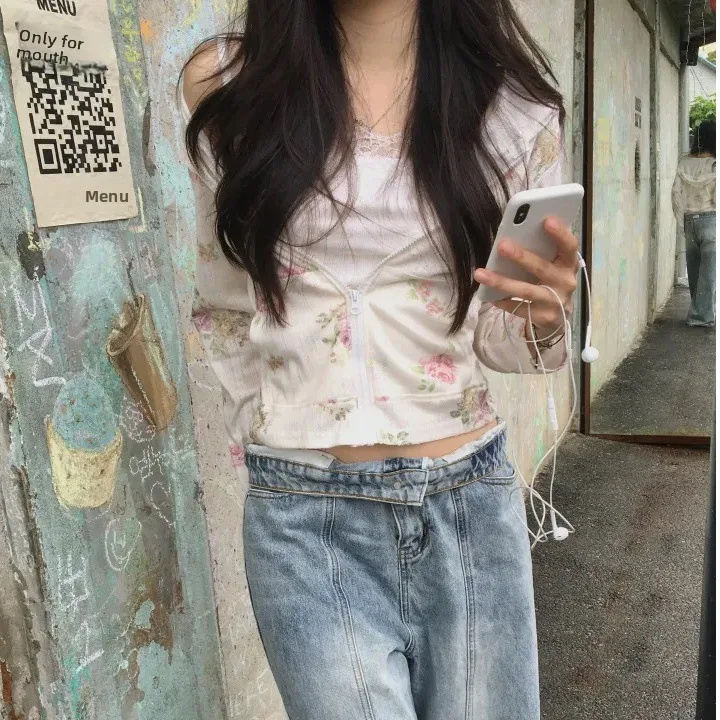 Spring Autumn Thin Floral Zipper Hooded Long Sleeve Casual Sunscreen Outerwear Women's Lightweight Windbreaker Jacket